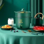 Nồi lẩu đa năng MANDELI, ca nấu mì mini chống dính dung tích 1.8L kèm khay hấp