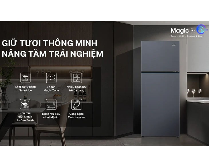 Tủ lạnh Aqua Inverter 455 lít AQR-TA518FA(SL) fashion 2024 - góc nhìn 3